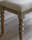 Beaded Edge Oak Dining Bench with Padded Fabric Top - The Farthing