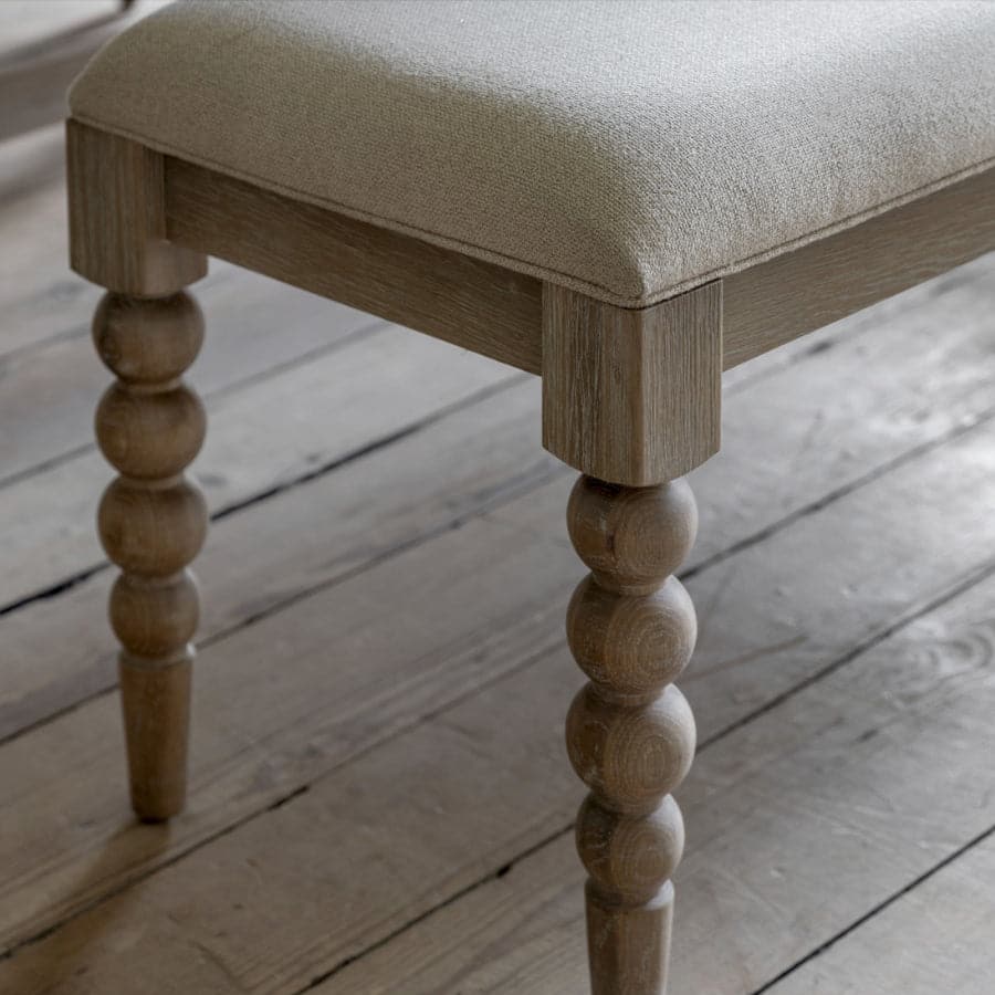 Beaded Edge Oak Dining Bench with Padded Fabric Top - The Farthing