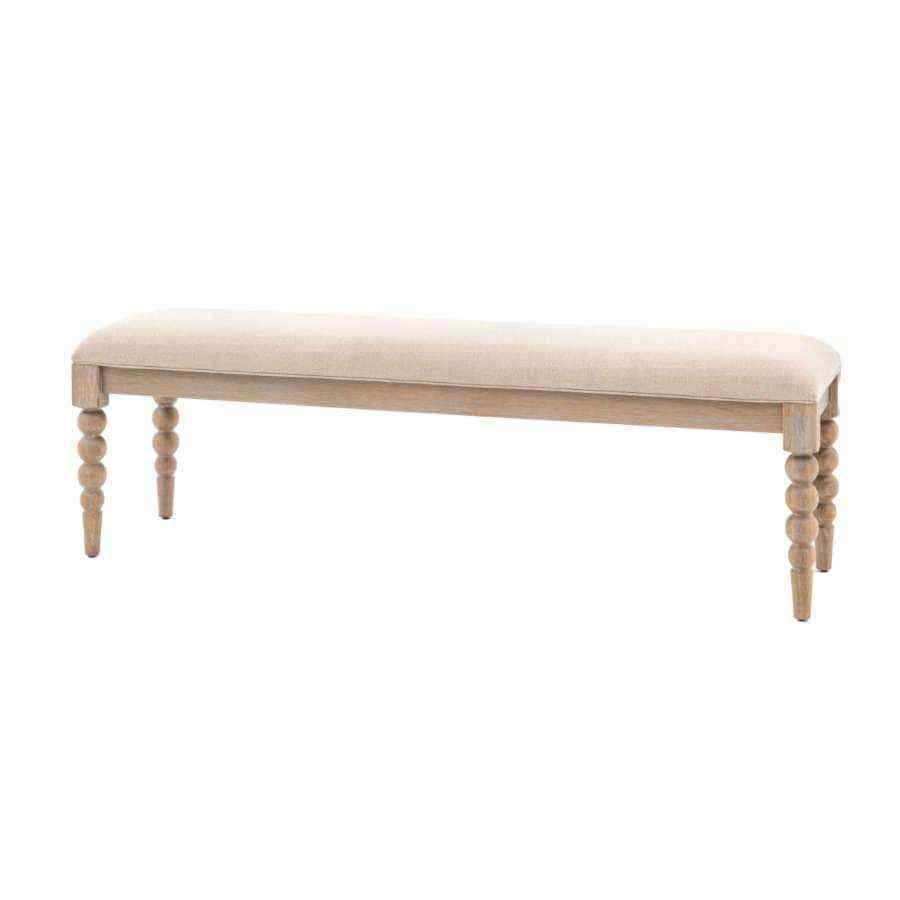 Beaded Edge Oak Dining Bench with Padded Fabric Top - The Farthing
