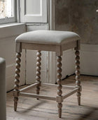 Beaded Edge Oak Stool with Fabric Padded Top - The Farthing