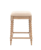 Beaded Edge Oak Stool with Fabric Padded Top - The Farthing