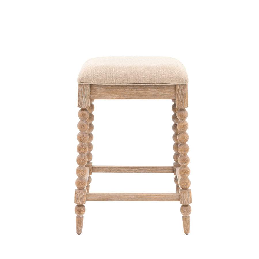 Beaded Edge Oak Stool with Fabric Padded Top - The Farthing