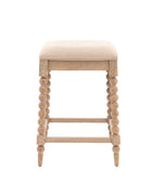 Beaded Edge Oak Stool with Fabric Padded Top - The Farthing