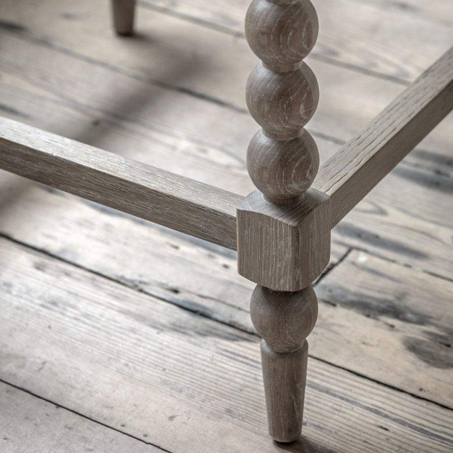 Beaded Edge Oak Stool with Fabric Padded Top - The Farthing