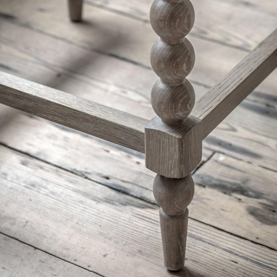 Beaded Edge Oak Stool with Fabric Padded Top - The Farthing