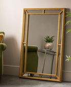 Beaded Rectangular Wall Mirror with Antique Gold Leaf Frame - The Farthing