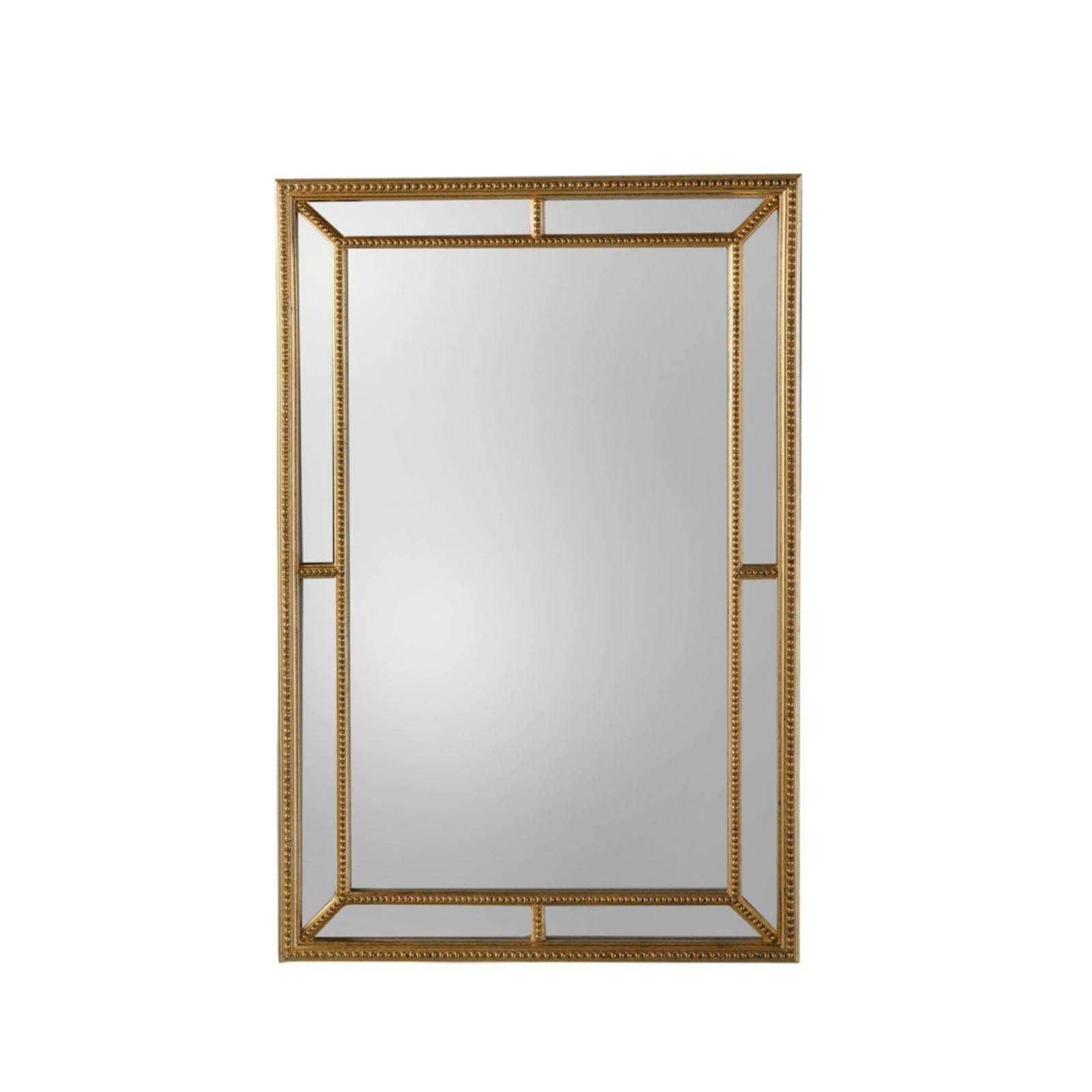 Beaded Rectangular Wall Mirror with Antique Gold Leaf Frame - The Farthing