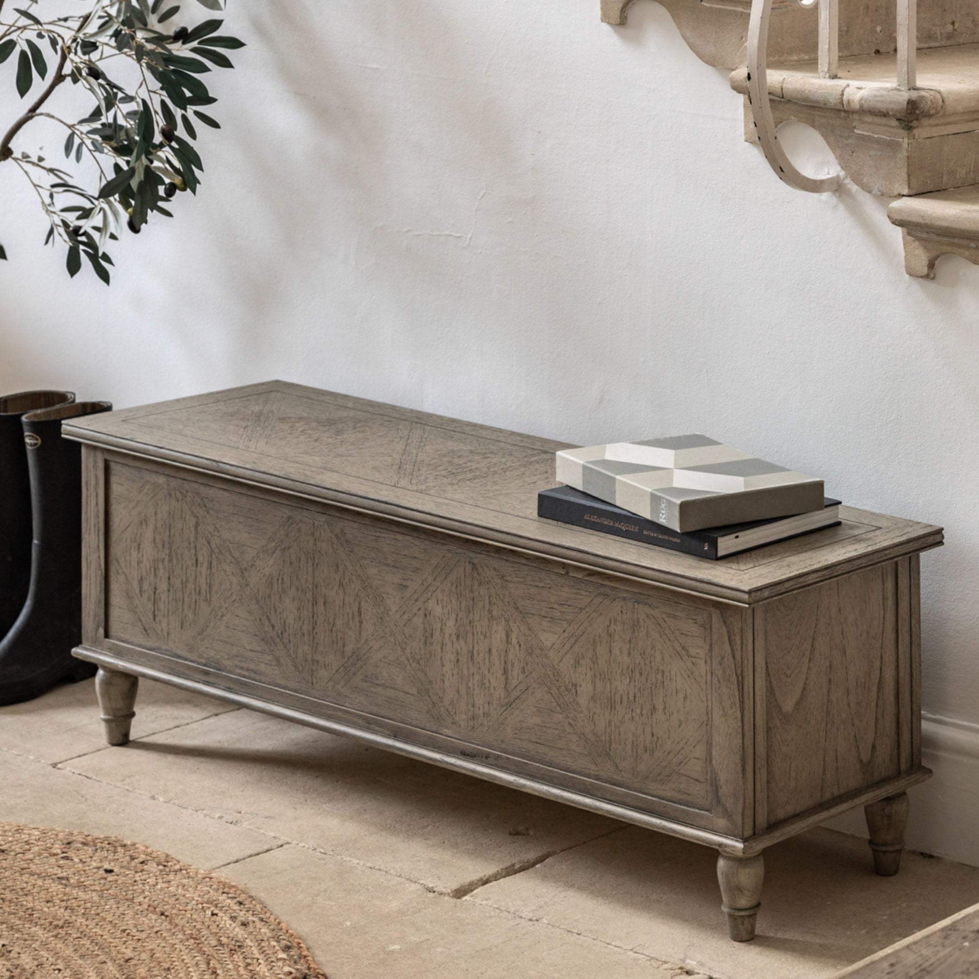 Wooden Parquet Style Storage Hallway Bench - The Farthing