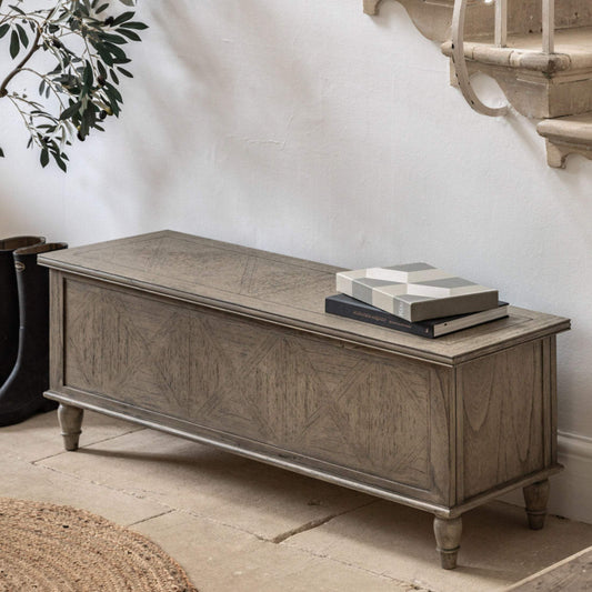 Wooden Parquet Style Storage Hallway Bench - The Farthing