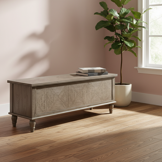 Wooden Parquet Style Storage Hallway Bench