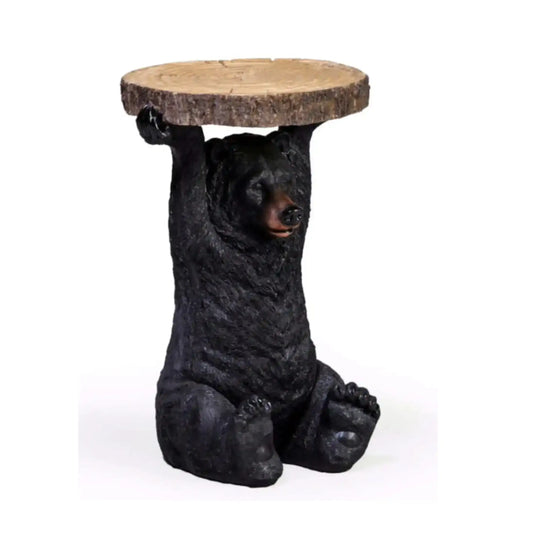 Bear-shaped side table with a wooden top on a white background