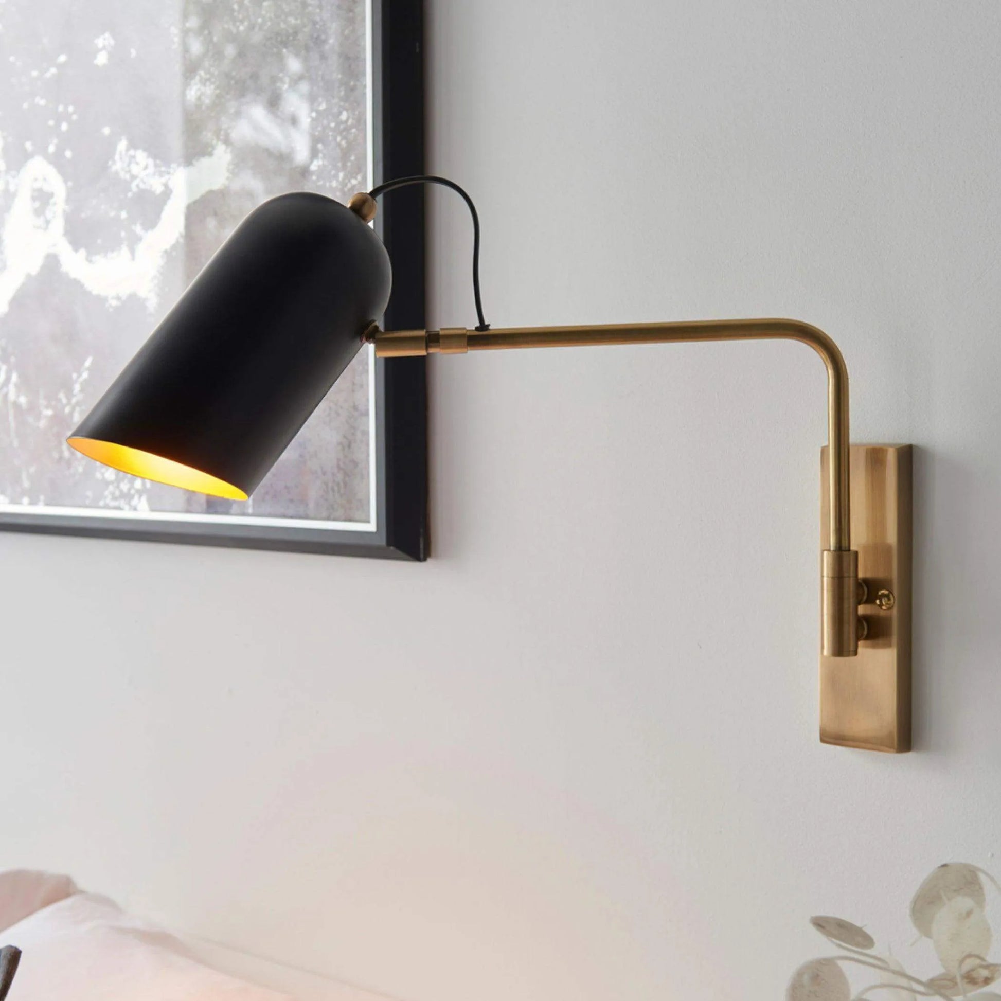 Black & Antiqued Brass Angled Wall Light - The Farthing