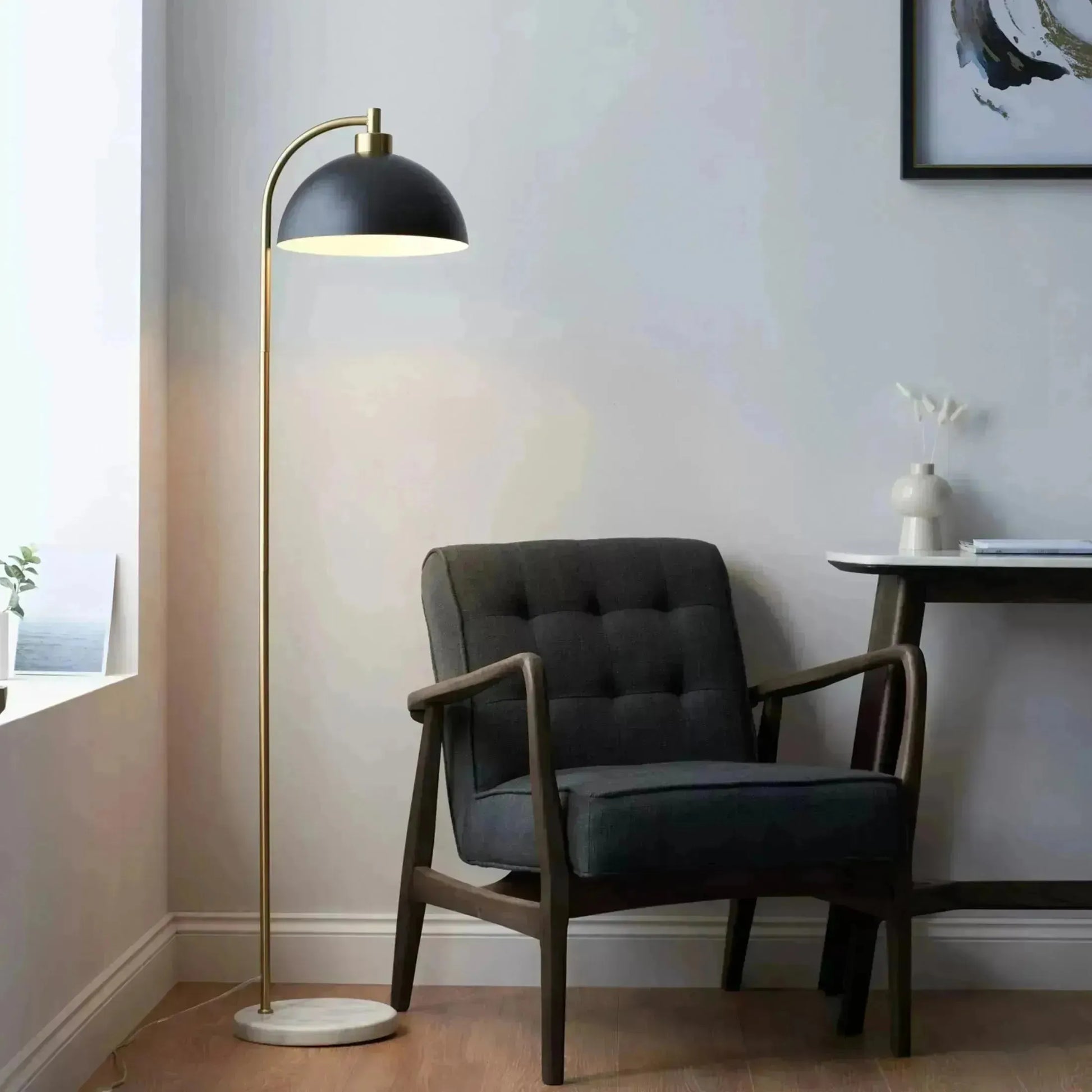 Black & Brass Mable Base Dome Floor Lamp - The Farthing