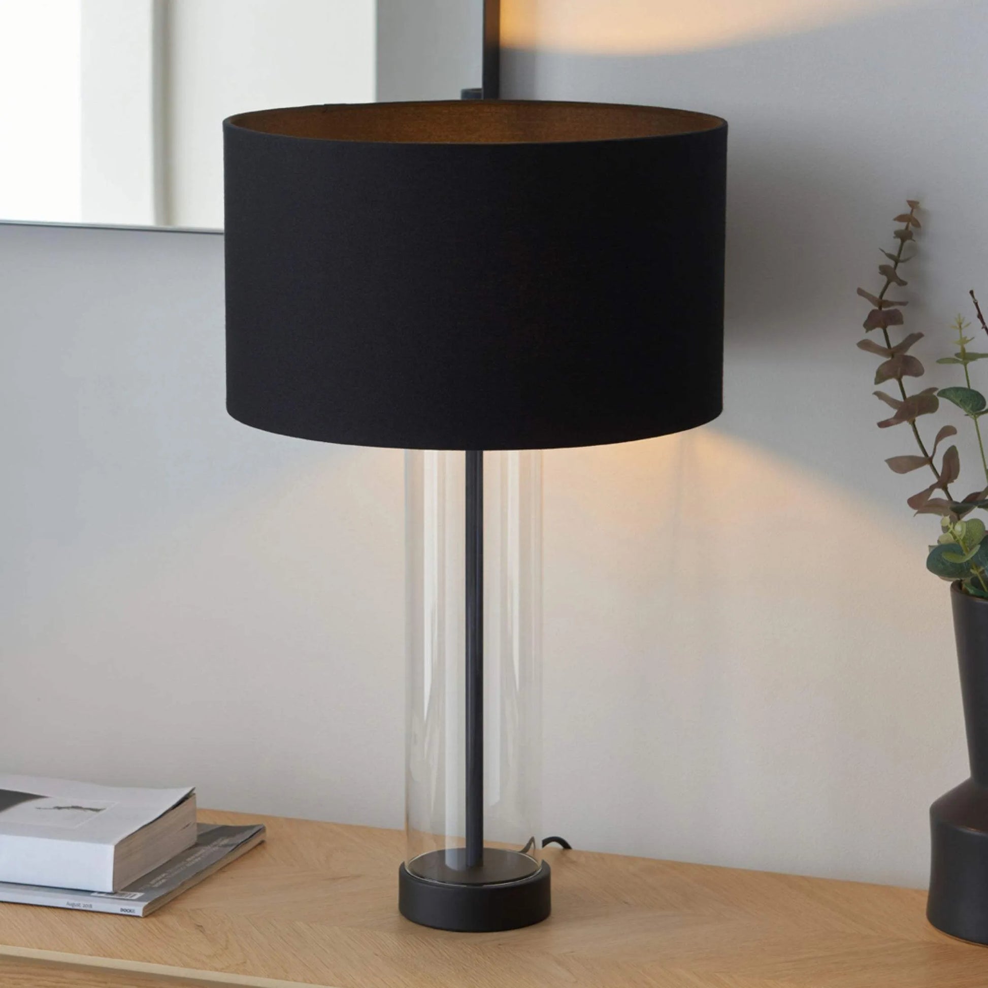 Black & Glass Cylinder Table Lamp - The Farthing