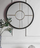 Black and Gold Framed Round Window Mirror - The Farthing