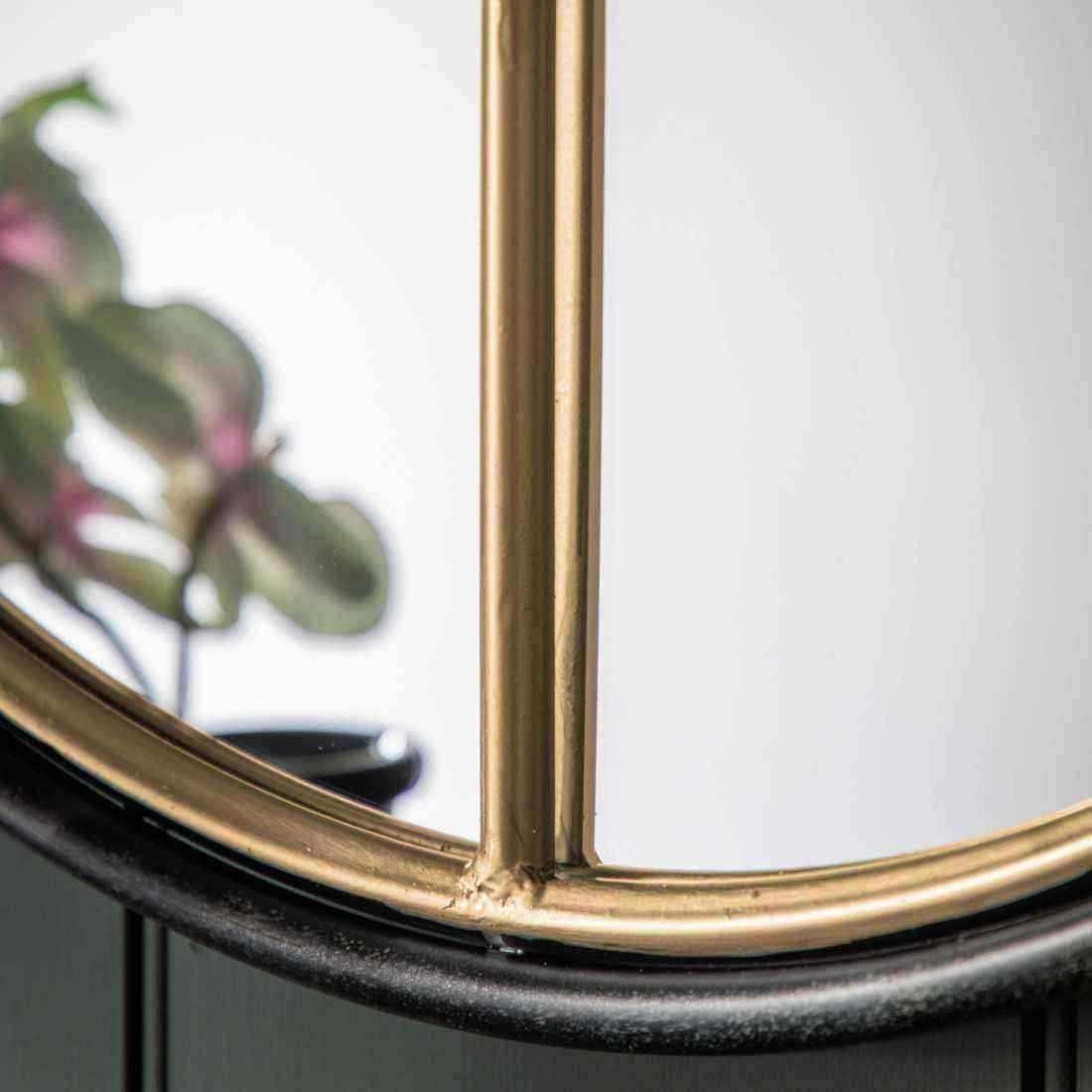 Black and Gold Framed Round Window Mirror - The Farthing