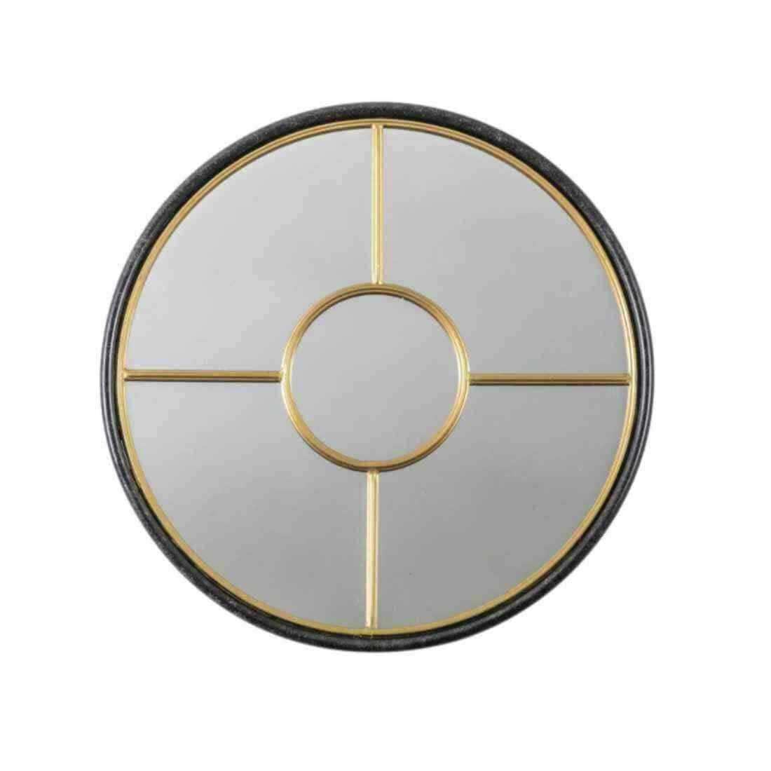 Black and Gold Framed Round Window Mirror - The Farthing