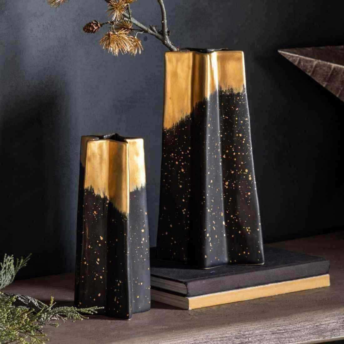 Black and Gold Star Vase - Choice of Size - The Farthing