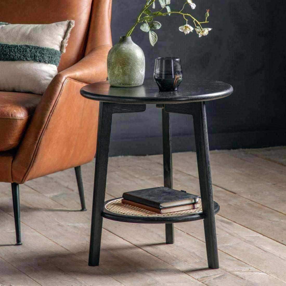 Black Art Deco Inspired Round Side Table - The Farthing