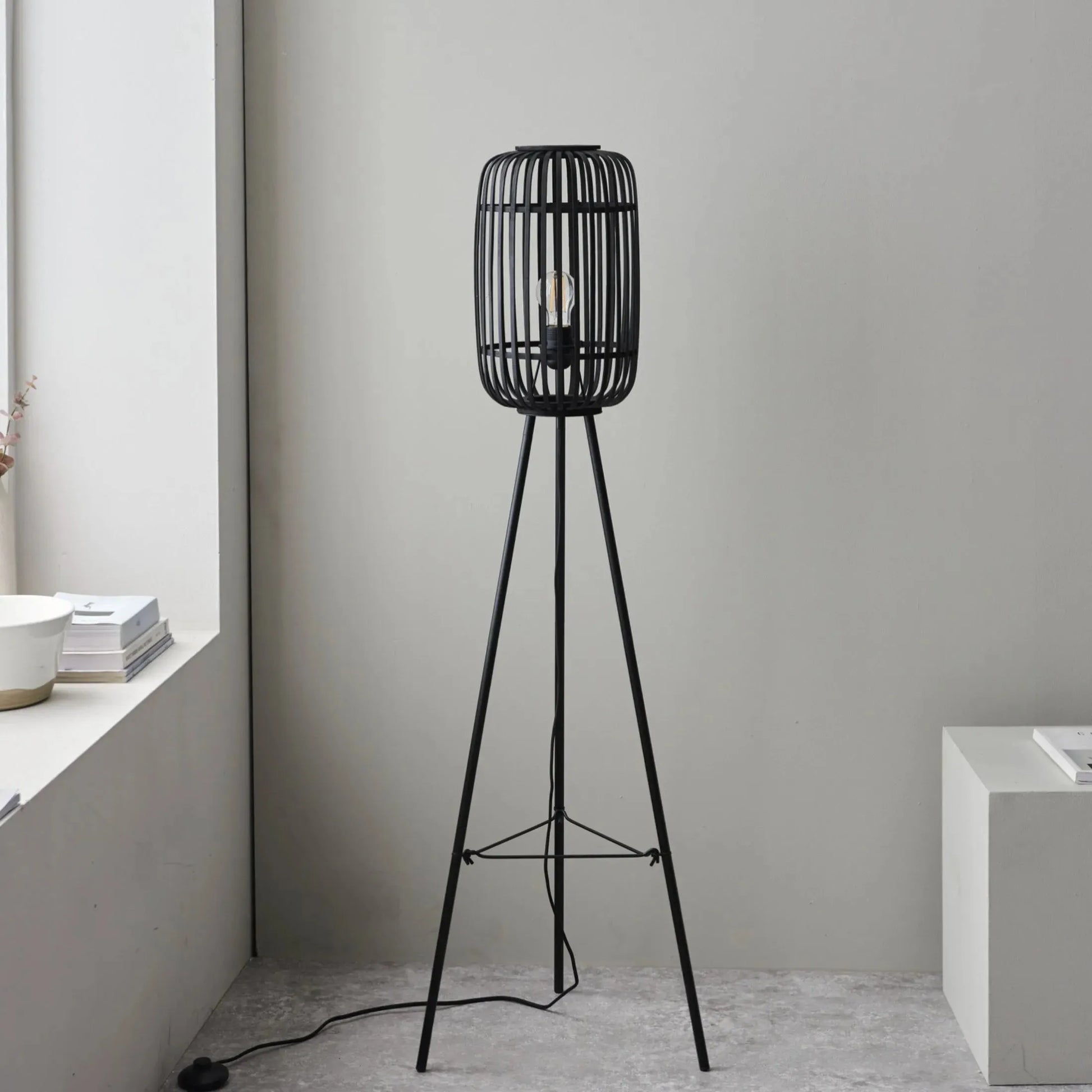 Black Bamboo & Metal Tripod Floor Lamp - The Farthing