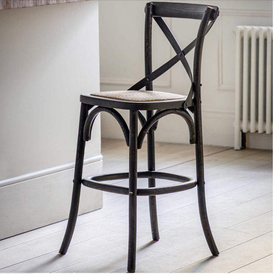 Black Crossed Back Woven Cane Topped Cafe Bar Stools - Pack of 2 - The Farthing