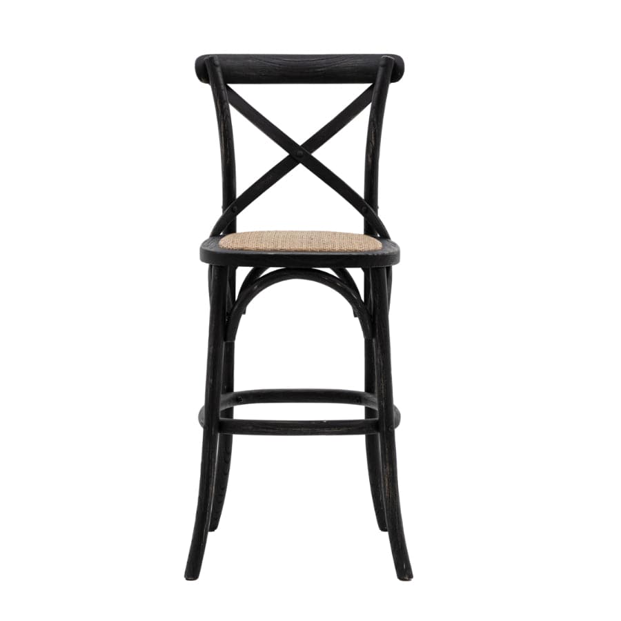 Black Crossed Back Woven Cane Topped Cafe Bar Stools - Pack of 2 - The Farthing