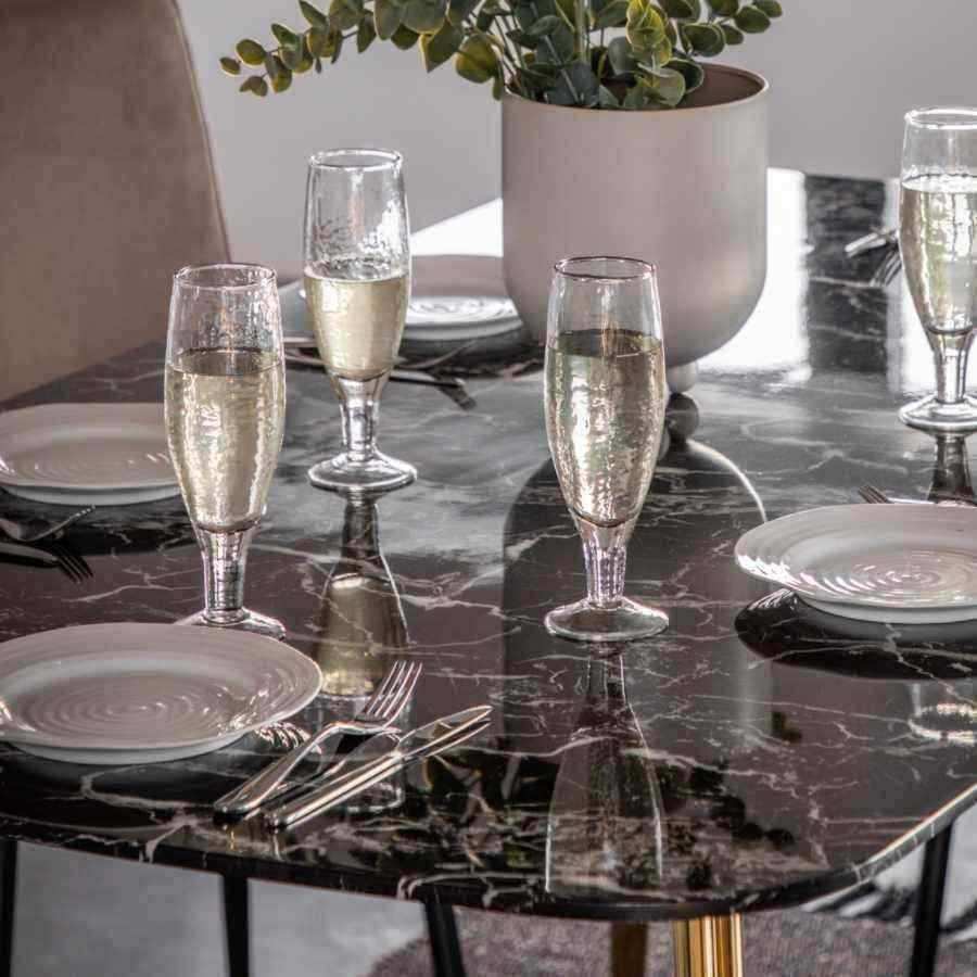 Black Faux Marble Glass Top with Gold Legs Dining Table (4-6 seater) - The Farthing
