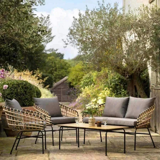 Black Frame Woven PE Rattan Outdoor Lounge Set - The Farthing