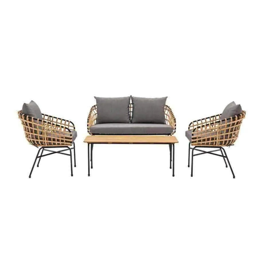 Black Frame Woven PE Rattan Outdoor Lounge Set - The Farthing