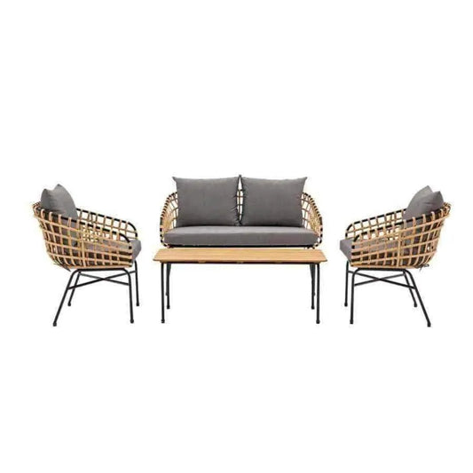 Black Frame Woven PE Rattan Outdoor Lounge Set - The Farthing