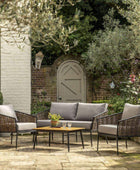 Black Frame Wrap Around Woven PE Rattan Outdoor Lounge Set - The Farthing