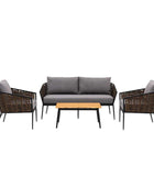 Black Frame Wrap Around Woven PE Rattan Outdoor Lounge Set - The Farthing