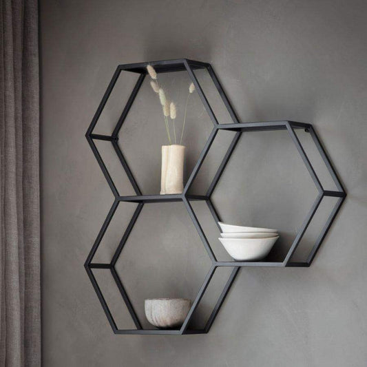 Black Hexagonal Metal Wall Shelf - The Farthing