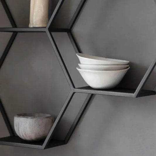 Black Hexagonal Metal Wall Shelf - The Farthing