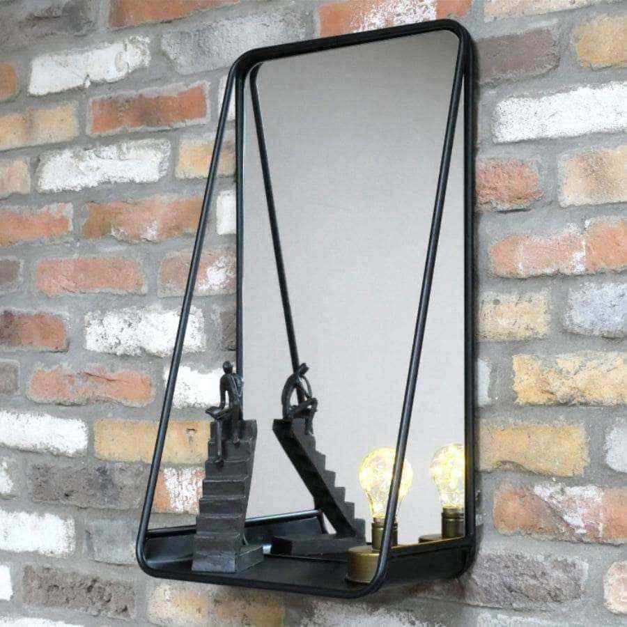 Black Industrial Portrait Mirror with Shelf - The Farthing