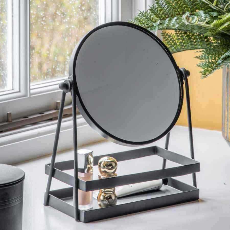 Black Industrial Styled Vanity Mirror with Storage Tray - The Farthing