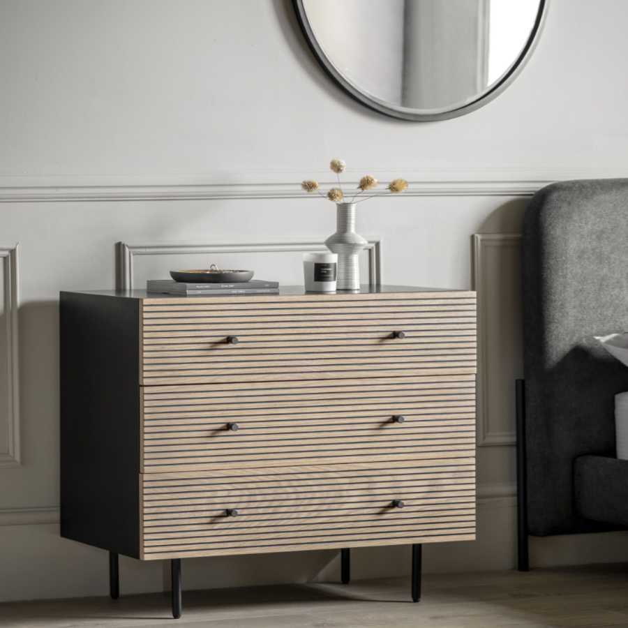 Black Lined Front 3 Drawer Chest Of Drawers - The Farthing
