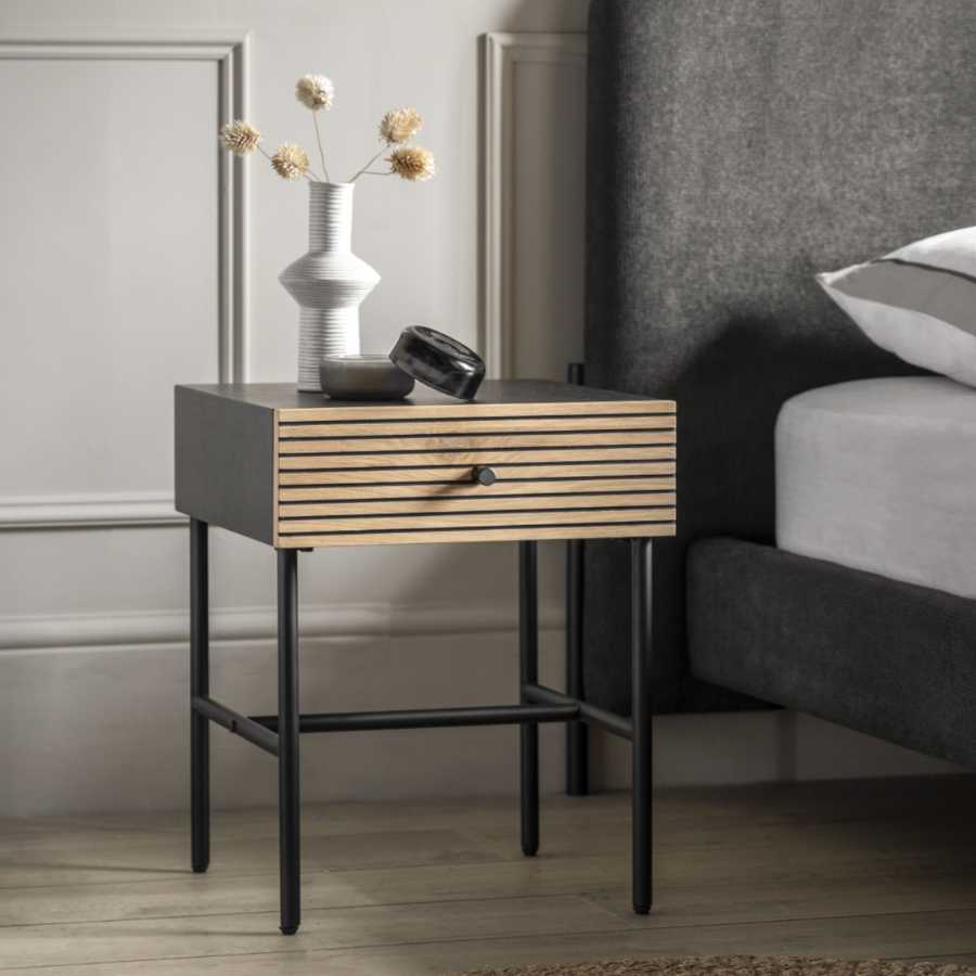 Black Lined Single Drawer Bedside Table - The Farthing