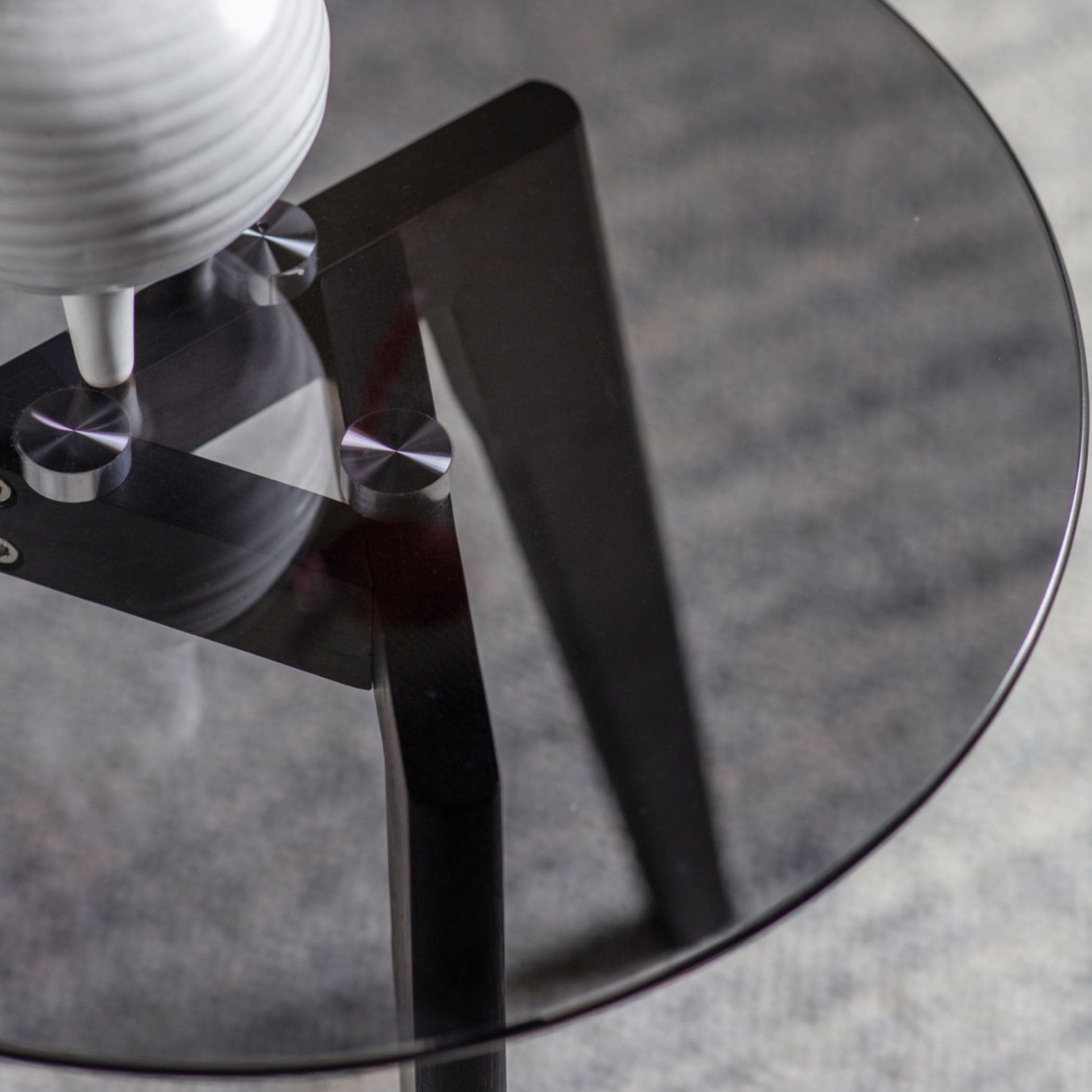 Black Oak and Smoked Glass Round Side Table - The Farthing