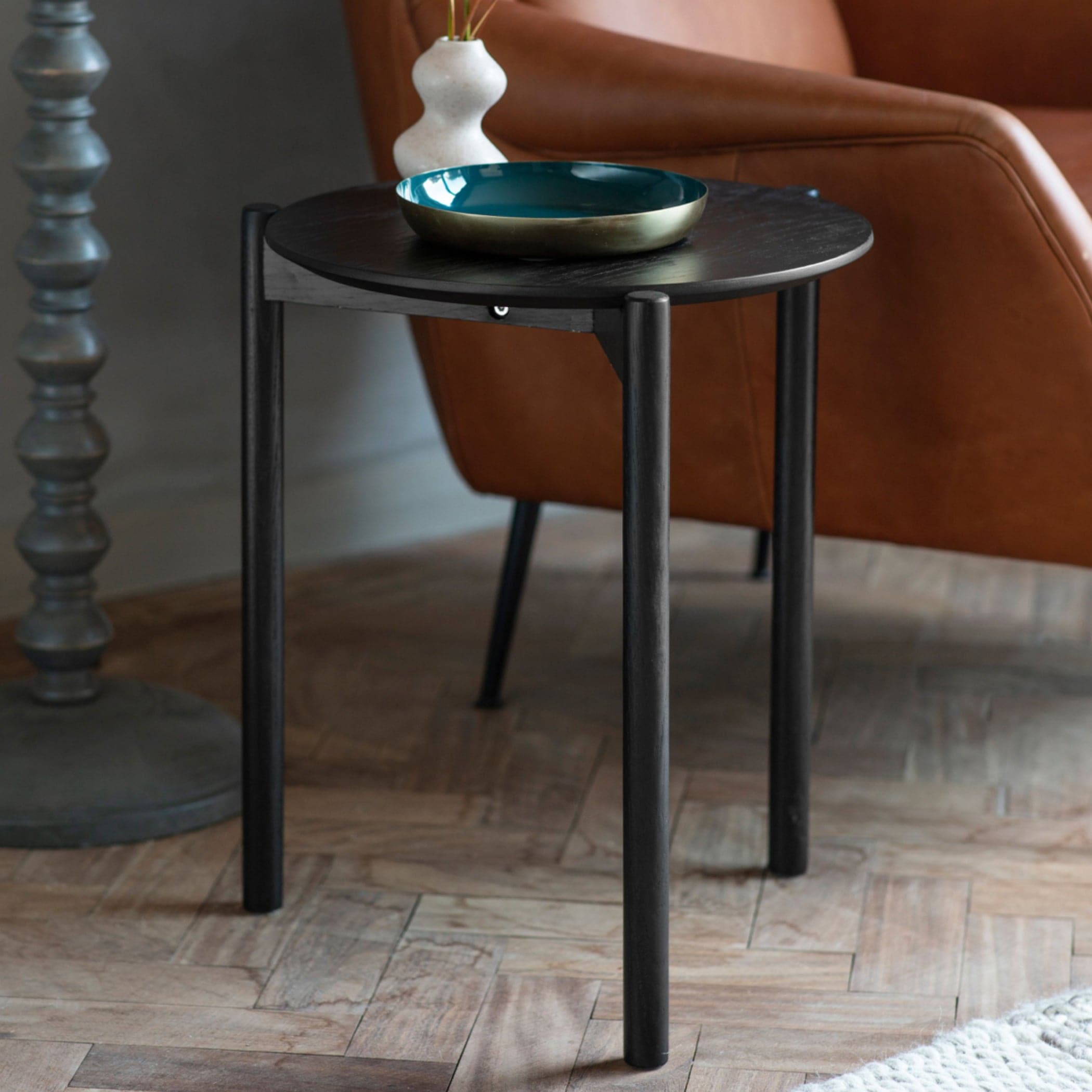 Black Oak Round Side Table - The Farthing