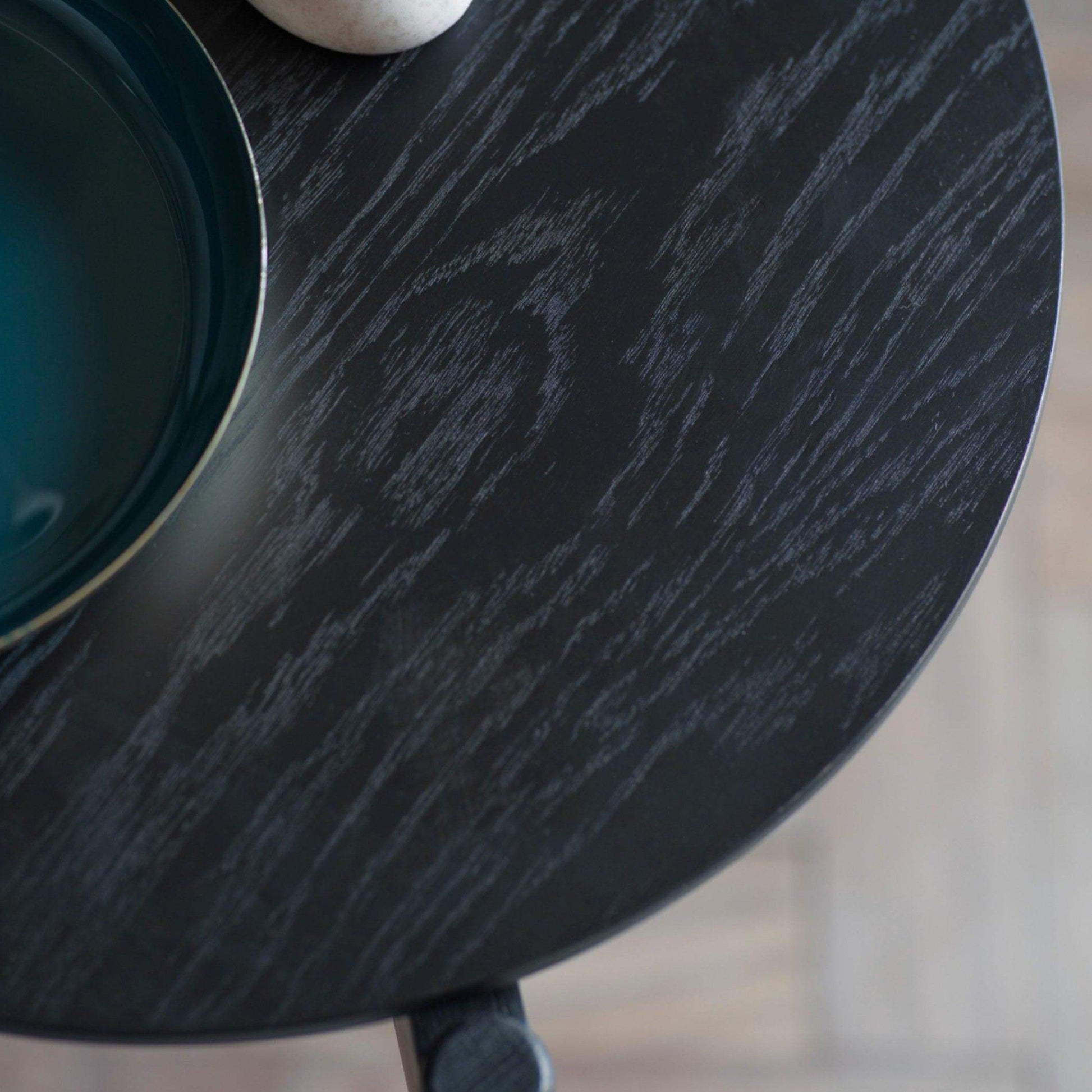 Black Oak Round Side Table - The Farthing