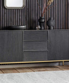 Black Rippled Wood 2 Door 3 Drawer Sideboard - The Farthing