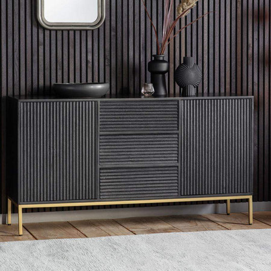 Black Rippled Wood 2 Door 3 Drawer Sideboard - The Farthing