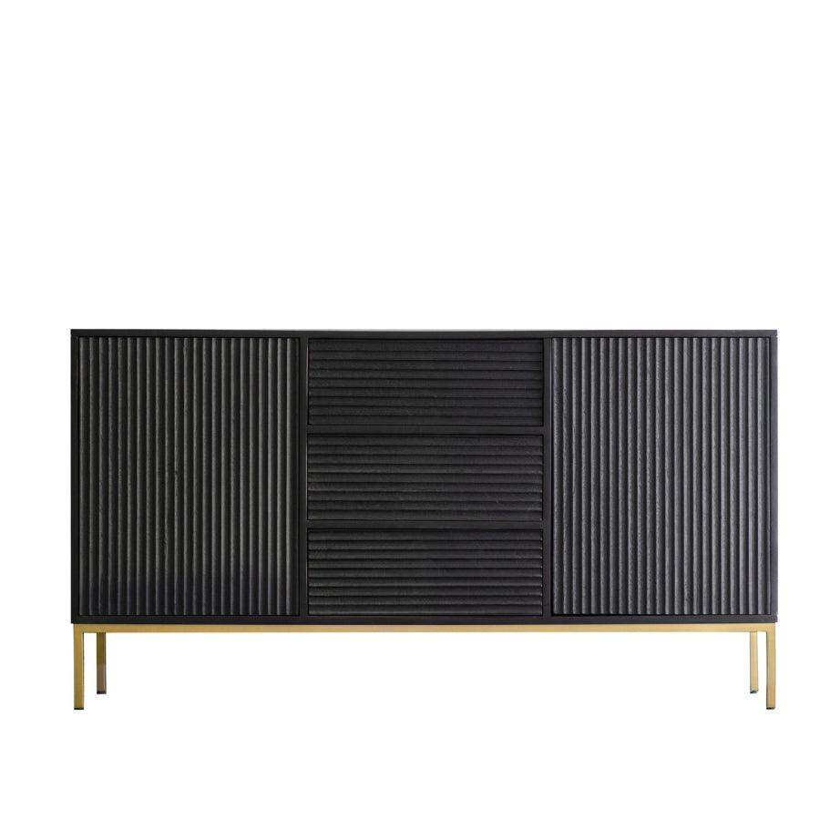 Black Rippled Wood 2 Door 3 Drawer Sideboard - The Farthing