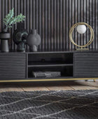 Black Rippled Wood 2 Door Media Unit - The Farthing