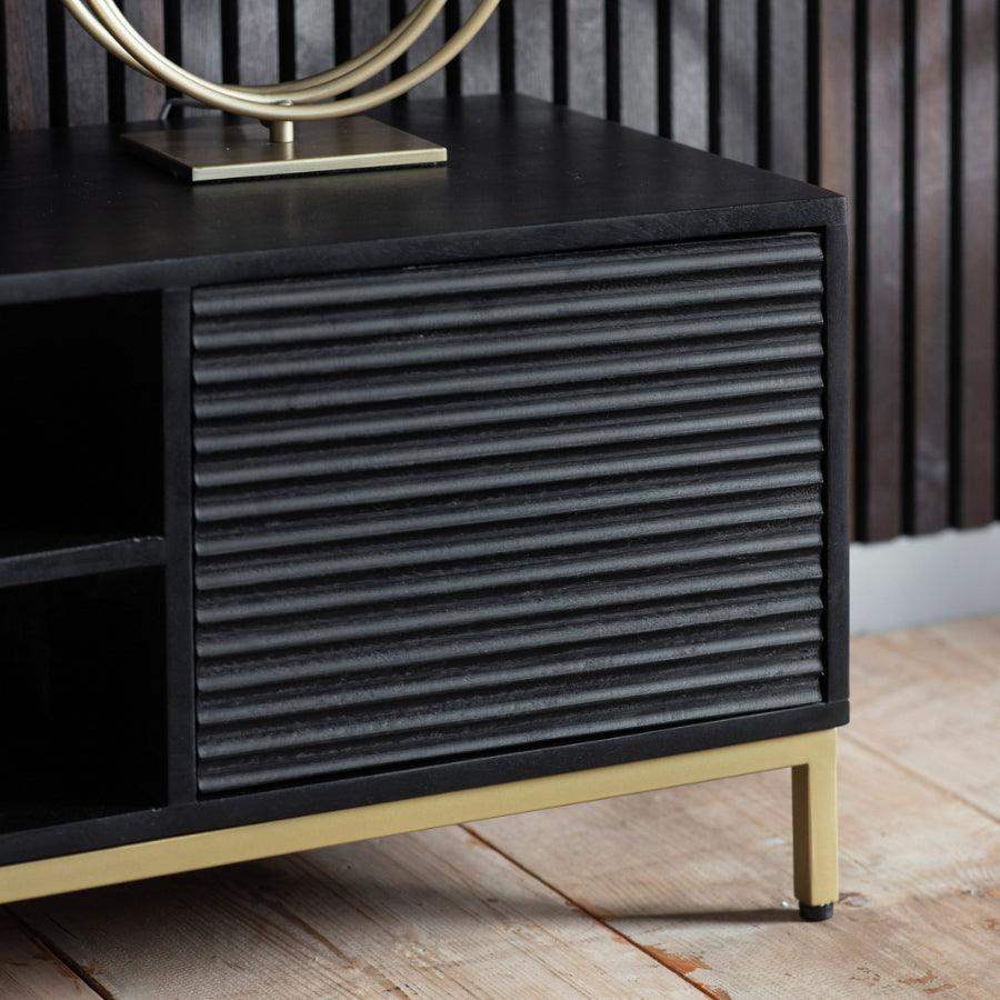 Black Rippled Wood 2 Door Media Unit - The Farthing