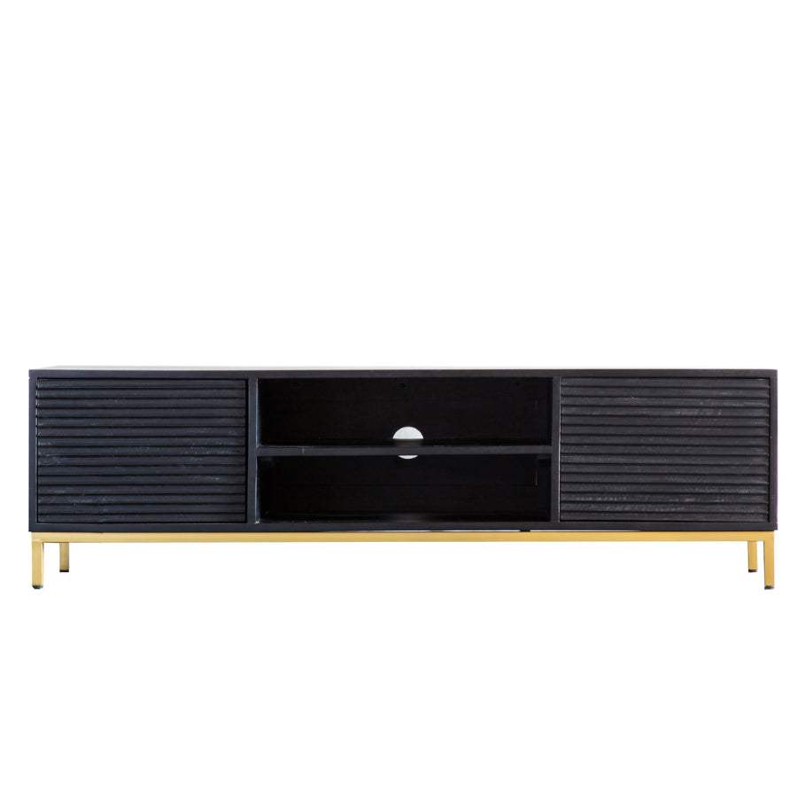 Black Rippled Wood 2 Door Media Unit - The Farthing