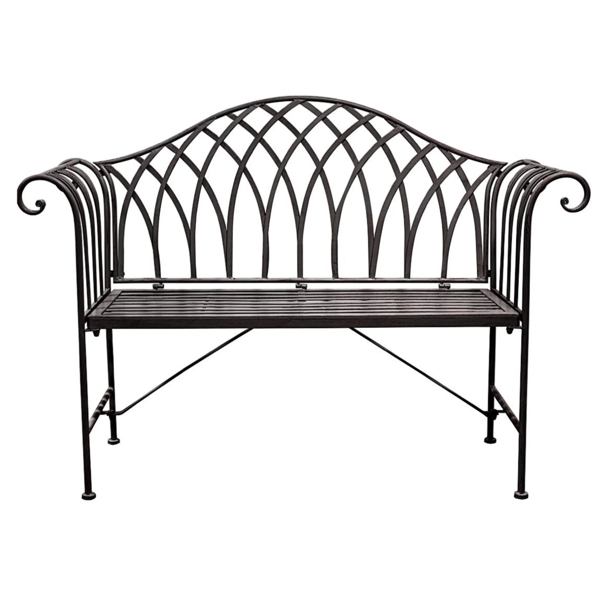 Black Scrolled Arm Metal Garden Bench - The Farthing