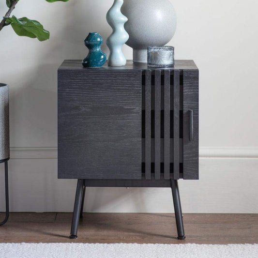 Black Slatted Bedside Table - The Farthing