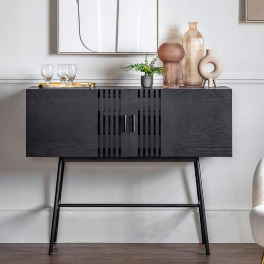 Black Slatted Wood 2 Door Sideboard - The Farthing